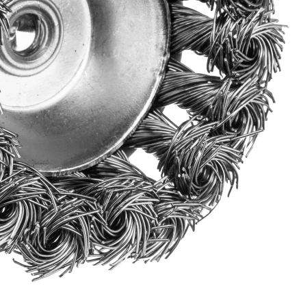 Щетка для дрели Denzel, 65 мм, Чашка, со шпилькой, нержавеющая крученая проволока 744643 купить в Нефтеюганске
