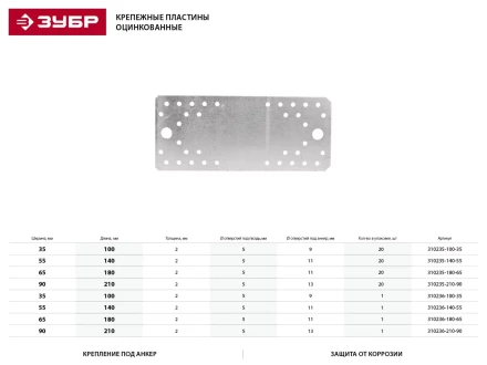 Крепежная пластина ЗУБР "МАСТЕР", 180х65мм, 20шт 310235-180-65 купить в Нефтеюганске