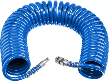 ЗУБР 15 м, 8 х 12 мм, 15 бар, воздушный спиральный шланг с фитингами рапид, Профессионал (6472-15) купить в Нефтеюганске