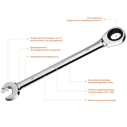 ЗУБР 30 мм, комбинированный трещоточный гаечный ключ, Профессионал (27074-30) купить в Нефтеюганске