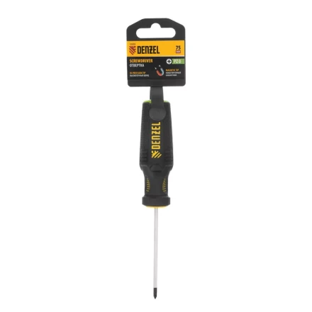 Отвертка PZ0x75 мм, CrV, трехкомпонентная рукоятка Denzel 12203 купить в Нефтеюганске