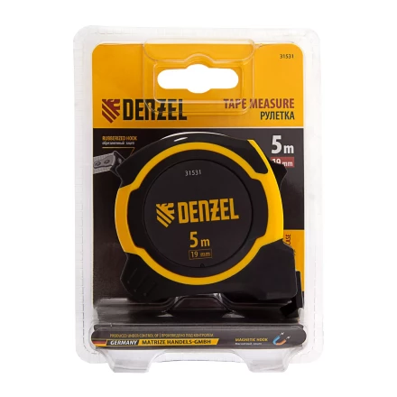 РулеткаDenzel 5м х 19мм, двухкомп. корпус, магнитный обрезиненный зацеп, 31531 купить в Нефтеюганске