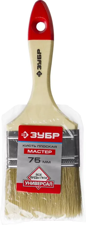 Кисть плоская  ЗУБР "УНИВЕРСАЛ-МАСТЕР", натуральная щетина, деревянная ручка, 75мм 4-01003-075 купить в Нефтеюганске