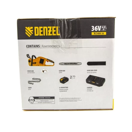 Цепная пила аккумуляторная бесщеточная RCS400-36, Li-ion, 36 В, 4 Ач, шина 400 мм Denzel 58610 купить в Нефтеюганске