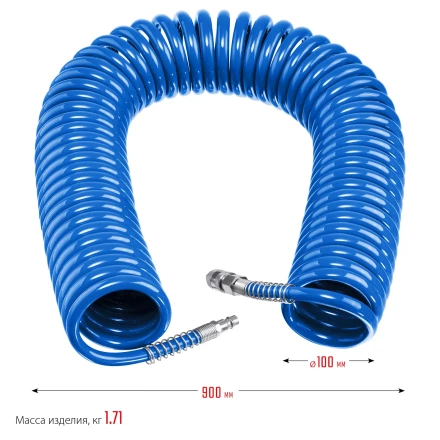 ЗУБР 20 м, 8 х 12 мм, 15 бар, воздушный спиральный шланг с фитингами рапид, Профессионал (6472-20) купить в Нефтеюганске