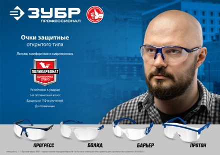 ЗУБР БОЛИД, открытого типа, прозрачные, сферические стёкла устойчивые к запотеванию, защитные очки, Профессионал (110485) купить в Нефтеюганске