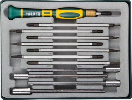 Набор KRAFTOOL Отвертки для точных работ с насадками, в боксе, 12 предметов 25611-H12 купить в Нефтеюганске