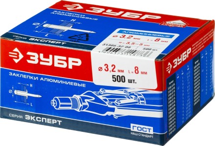 Заклепки ЗУБР алюминиевые, 3,2x 8мм, 500шт 31305-32-08 купить в Нефтеюганске