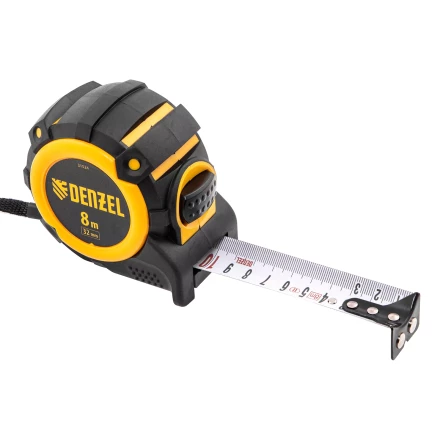 Рулетка Denzel 8м х 32мм, автоматич. фиксац., нейлон. покрытие, магнит. зацеп, двухстор. разметка, 31524 купить в Нефтеюганске