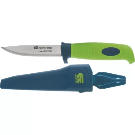 Нож универсальный с чехлом обрезиненная рукоятка 220мм лезвие - 100 мм Сибртех 79015 купить в Нефтеюганске