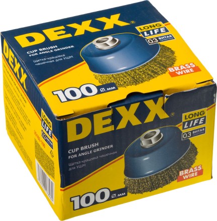 DEXX. Щетка чашечная для УШМ, витая стальная латунированная проволока 0,3мм, 100ммхМ14 35103-100 купить в Нефтеюганске