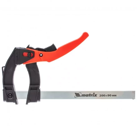 Струбцина реечная быстрозажимная пластиковый корпус рычажно-храповой механизм 200 х 90 х 290 мм штанга 5 х 20 мм Matrix 20736 купить в Нефтеюганске