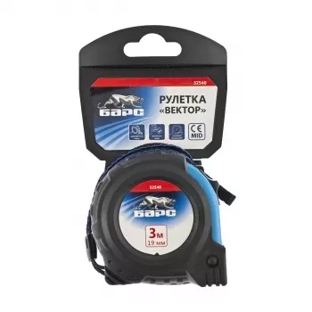 Рулетка Вектор 3 м х 19 мм, утолщенное полотно, магнитный зацеп, обрезиненный корпус  БАРС 32540 купить в Нефтеюганске