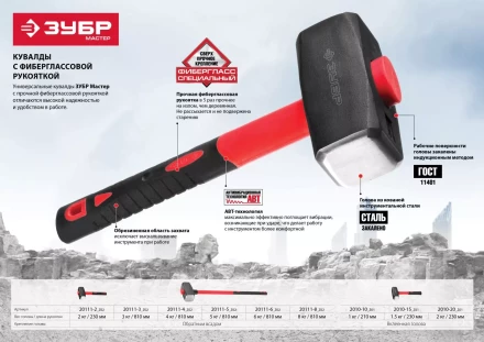 Кувалда ЗУБР &quot;МАСТЕР&quot; с фибергласовой рукояткой, 2,0кг 2010-20_z01 купить в Нефтеюганске