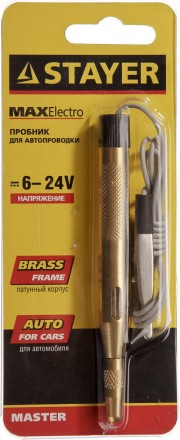 Пробник STAYER &quot;MASTER&quot; для автопроводки, латунный, 6-24В, 110мм 2574_z01 купить в Нефтеюганске