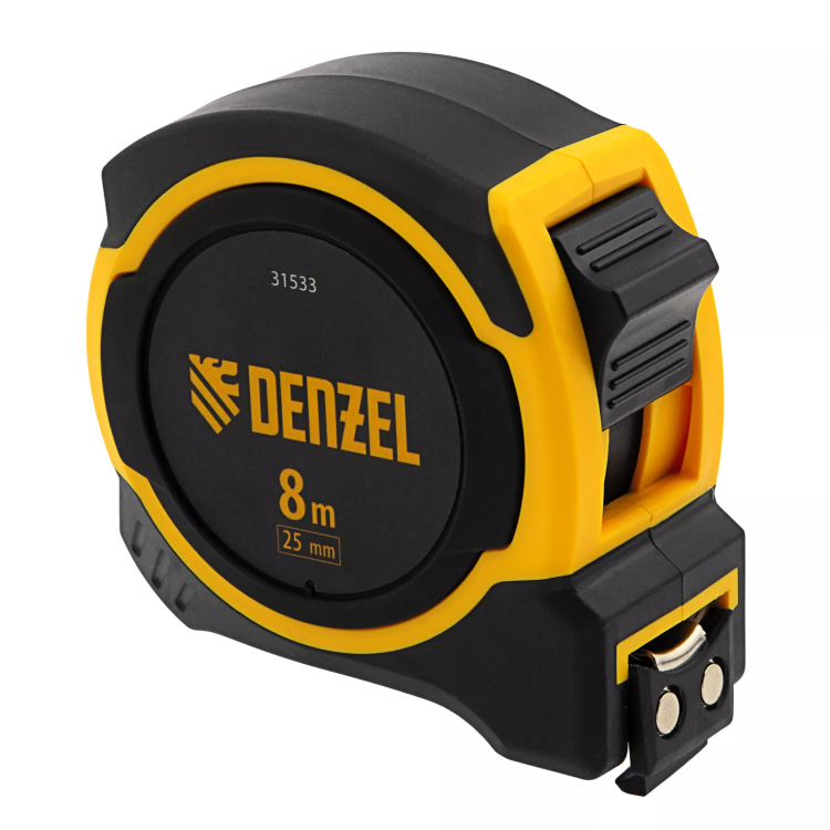 Рулетка Denzel 8м х 25мм, двухкомп. корпус, магнитный обрезиненный зацеп, 31533 купить в Нефтеюганске