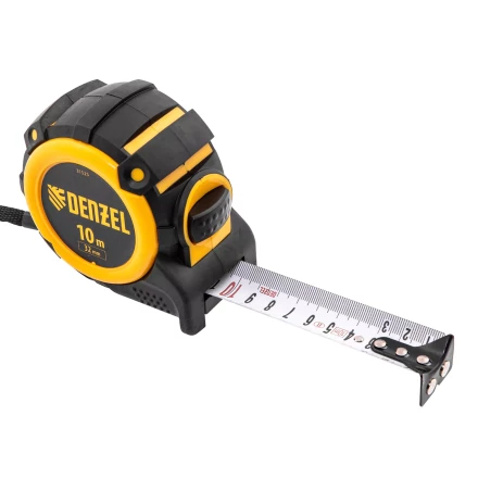 Рулетка Denzel 10м х 32мм, автоматич. фиксац., нейлон. покрытие, магнит. зацеп, двухстор. разметка, 31525 купить в Нефтеюганске