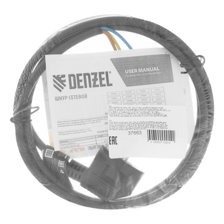 Шнур сетевой Denzel Energy Series, ПВС, 1,5 м, 3 x 1 мм, с неразборной вилкой, черный, 3 м, 37663 купить в Нефтеюганске