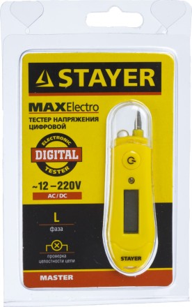 Тестер напряжения STAYER &quot;МASTER&quot; цифровой со световым индикатором, 12-220В, 70мм 45282 купить в Нефтеюганске