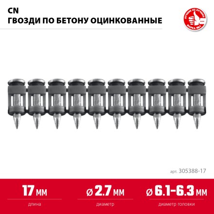 ЗУБР CN 17 х 2.7 мм, гвозди по бетону оцинкованные, 1000 шт (305388-17) купить в Нефтеюганске