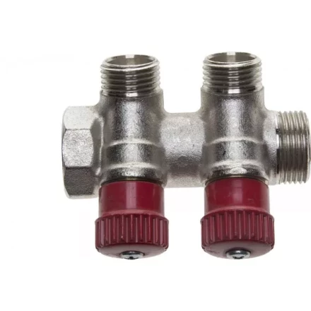 Коллектор GENERAL FITTINGS для горячей воды, вентили, никелированная латунь, вход 3/4&quot; - 2 выхода 1/2&quot; 51046-3/4-1/2-HT2 купить в Нефтеюганске