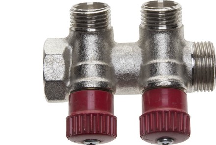 Коллектор GENERAL FITTINGS для горячей воды, вентили, никелированная латунь, вход 3/4&quot; - 2 выхода 1/2&quot; 51046-3/4-1/2-HT2 купить в Нефтеюганске