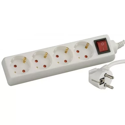 Удлинитель СВЕТОЗАР электрический с заземлением, выключателем, с защитными шторками, евро, 4 гнезда,5м SV-55045-5 купить в Нефтеюганске