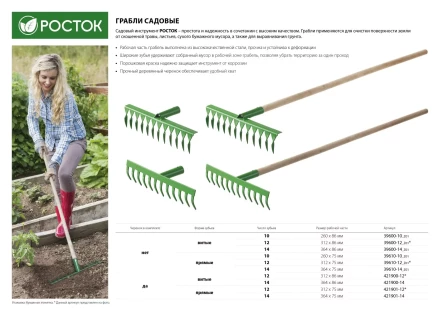 Грабли РОСТОК, 14 зубцов, прямые 39610-14_z01 купить в Нефтеюганске