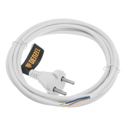 Шнур сетевой Denzel Energy Series, ПВС, 3 м, 2 x 1 мм, с неразборной вилкой, белый, 3 м, 37664