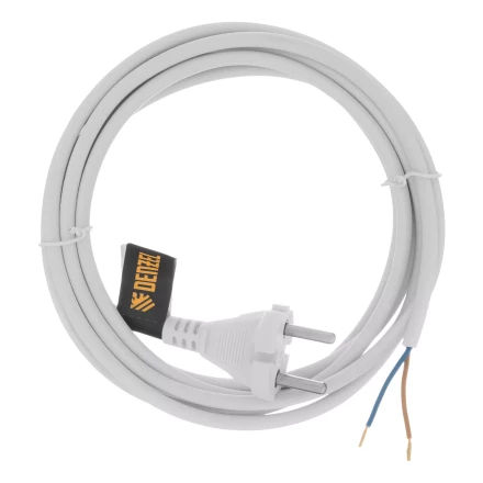 Шнур сетевой Denzel Energy Series, ПВС, 3 м, 2 x 1 мм, с неразборной вилкой, белый, 3 м, 37664 купить в Нефтеюганске