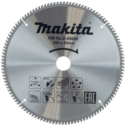 Диск пильный универсальный для алюминия/дерева/пластика Makita D-65660, 260x30x1.8 мм; 120 зубьев купить в Нефтеюганске