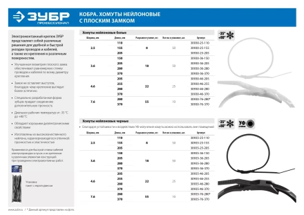 Кабельные стяжки белые КОБРА, с плоским замком, 3.6 х 370 мм, 50 шт, нейлоновые, ЗУБР 30930-36-370 купить в Нефтеюганске