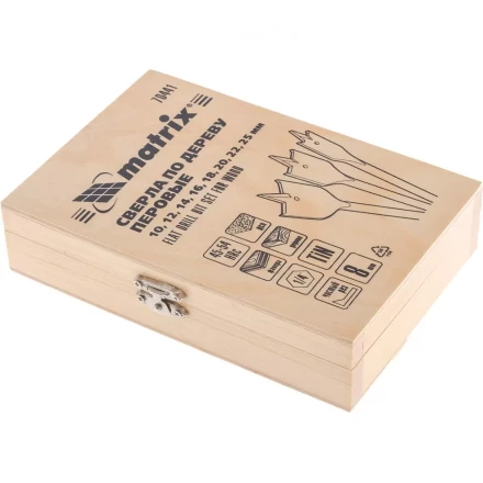 Набор сверл перовых по дереву 10-12-14-16-18-20-22-25 мм 8 шт деревянный кейс Matrix 70441 купить в Нефтеюганске