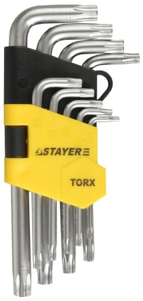 Набор STAYER &quot;MASTER&quot;: Ключи имбусовые короткие, Cr-V, сатинированное покрытие, пластиковый держатель, Т10-Т50мм, 9 предметов 2743-H9 купить в Нефтеюганске