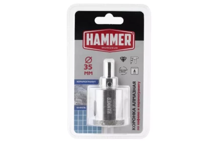 Коронка алмазная HAMMER Ф35мм HEX (DHS 35.0*65/5) купить в Нефтеюганске