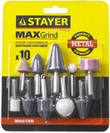 Набор STAYER &quot;MASTER&quot;: Абразивные минишарошки-насадки для гравера и дрели, хвостовик d 3,2 / 6,0мм, 10 предм. 2989-H10 купить в Нефтеюганске