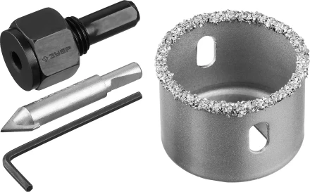 Коронка-чашка ЗУБР &quot;ПРОФЕССИОНАЛ&quot; c карбид-вольфрамовым нанесением, 38 мм, высота 25 мм, в сборе с державкой и сверлом 33360-038_z01 купить в Нефтеюганске