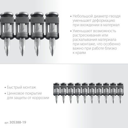ЗУБР CN 19 х 2.7 мм, гвозди по бетону оцинкованные, 1000 шт (305388-19) купить в Нефтеюганске