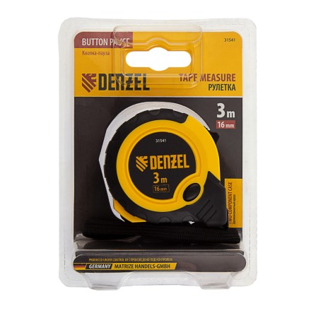 Рулетка Denzel 3м х 16мм, двухкомп. корпус, кнопка-пауза, 31541 купить в Нефтеюганске