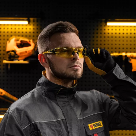 Очки защитные открытые Denzel 89192, поликарбонатные, желтая линза, 2х комп.дужки купить в Нефтеюганске