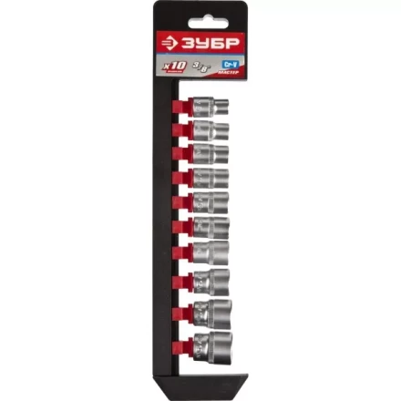 Набор ЗУБР &quot;МАСТЕР&quot;: Торцовые головки (3/8&quot;) на пластиковом рельсе, Cr-V, 8-19мм, 10 предметов 27654-H10 купить в Нефтеюганске