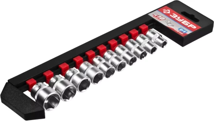 Набор ЗУБР &quot;МАСТЕР&quot;: Торцовые головки (3/8&quot;) на пластиковом рельсе, Cr-V, 8-19мм, 10 предметов 27654-H10 купить в Нефтеюганске