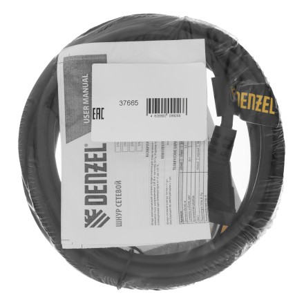 Шнур сетевой Denzel Energy Series, ПВС, 3 м, 2 x 1 мм, с неразборной вилкой, черный, 3 м, 37665 купить в Нефтеюганске
