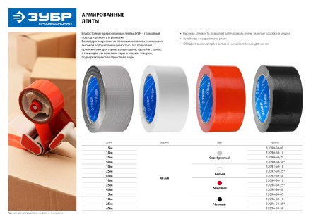 Армированная лента, ЗУБР &quot;ПРОФЕССИОНАЛ&quot; 12096-50-10, универсальная, влагостойкая, 48мм х 10м, черная 12096-50-10 купить в Нефтеюганске