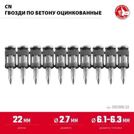 ЗУБР CN 22 х 2.7 мм, гвозди по бетону оцинкованные, 1000 шт (305388-22) купить в Нефтеюганске