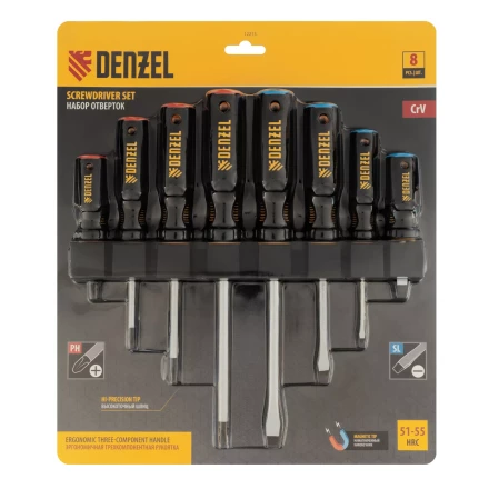 Набор отверток Denzel 12213, 8 пр., CrV, трехкомпонентная рукоятка купить в Нефтеюганске