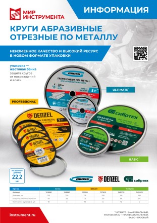 Круг отрезной по металлу, 230 х 2,0 х 22,2 мм, A36TBF, в метал.банке, 5 шт. Denzel 737920 купить в Нефтеюганске
