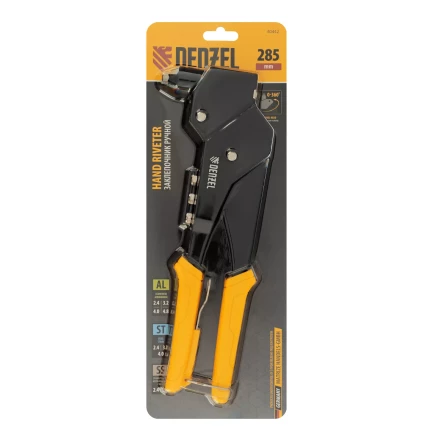 Заклепочник ручной Denzel, 285 мм, поворотный, 0-360, заклепки 2,4-3,2-4,0-4,8 мм, купить в Нефтеюганске