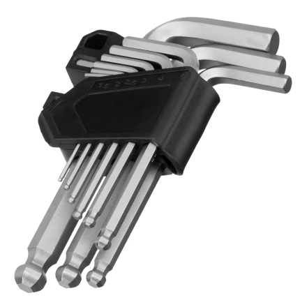 Набор ключей имбусовых, HEX, 1,5-10 мм, CrV, 9 шт., с шаром Сибртех 123627 купить в Нефтеюганске