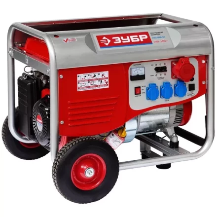 Электростанция ЗУБР бензиновая, 4-х тактная, ручной пуск, колеса + рукоятка, 380/220В, 5500Вт ЗЭСБ-5500-ФН купить в Нефтеюганске